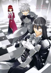 Rule 34 | 3boys, absurdres, ace (playing card), ace of spades, alice in wonderland, black hair, bow, eight of diamonds, facial mark, gloves, highres, jack of clubs, long hair, male focus, multiple boys, playing card, red hair, short hair, sitting, spade (shape), ueda ryou, white hair