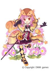 Rule 34 | 1girl, :d, acorn bag, animal ears, animal hood, argyle, argyle clothes, argyle legwear, arm up, bag, black bow, black gloves, blush, bow, capelet, collared shirt, commentary request, daisy, daisy (flower knight girl), fang, floral print, flower, flower knight girl, full body, gloves, hair between eyes, hair flaps, hair ornament, hair tie, halloween, heart, hood, hood up, hooded capelet, jack-o&#039;-lantern, jack-o&#039;-lantern hair ornament, jacket, kurasuke, long hair, looking at viewer, low twintails, name connection, object namesake, official art, open clothes, open jacket, open mouth, orange footwear, orange jacket, outstretched arm, pantyhose, pink hair, pleated skirt, print jacket, purple skirt, red eyes, shirt, shoes, shoulder bag, simple background, skirt, smile, solo, squirrel ears, squirrel hood, squirrel tail, standing, standing on one leg, star (symbol), sword, tail, twintails, underbust, weapon, white background, white shirt