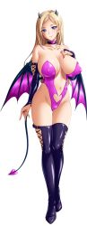 Rule 34 | 1girl, absurdres, bishop (company), blonde hair, blue eyes, blush, boots, breasts, bridal gauntlets, choker, cleavage, closed mouth, covered erect nipples, demon horns, demon tail, demon wings, feet, female focus, fingernails, full body, game cg, groin, hand on own chest, hand up, happy, highres, horns, huge breasts, jewelry, kazoku: haha to shimai no kyousei, legs, legs together, leotard, light blush, long fingernails, long hair, looking at viewer, mature female, mizoro tadashi, navel, original, ring, smile, solo, standing, swept bangs, tachi-e, tail, thigh boots, thigh gap, thighhighs, thighs, transparent background, watase otoha, wedding band, wings