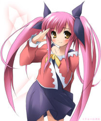 Rule 34 | 1girl, kantoku, kousaka alice, long hair, pink hair, salute, solo, suigetsu, twintails