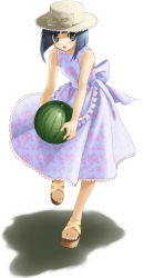 Rule 34 | 1girl, dress, food, fruit, hat, holding, holding food, holding fruit, original, piyodera mucha, solo, watermelon