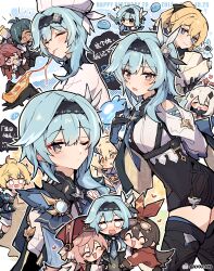 Rule 34 | !, !!, 1boy, 6+girls, :d, ^ ^, alcohol, amber (genshin impact), antlers, beer, beer mug, black gloves, black hairband, black shorts, black thighhighs, blonde hair, blue eyes, blue gloves, blue necktie, blush, brown hair, chef hat, closed eyes, closed mouth, clothing cutout, commentary request, cup, dated, drinking, eula (genshin impact), eula (pizza hut) (genshin impact), eyewear on head, food, genshin impact, gloves, green hair, hairband, happy birthday, hat, heart, high-waist shorts, highres, holding, holding food, holding pizza, holding scroll, horns, hug, jacket, jean (genshin impact), kyou 039, long hair, long sleeves, looking at viewer, lumine (genshin impact), mika (genshin impact), mug, multiple girls, multiple views, necktie, notice lines, o o, official alternate costume, open mouth, paimon (genshin impact), pink hair, pizza, ponytail, purple eyes, red hair, red hat, red jacket, rosaria (genshin impact), scroll, shirt, shorts, shoulder cutout, slime (genshin impact), smile, speech bubble, thighhighs, translation request, twitter username, two-tone gloves, utensil in mouth, white hair, white hat, white shirt, yanfei (genshin impact), yellow eyes