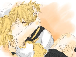 Rule 34 | 1boy, 1girl, bad id, bad pixiv id, blonde hair, brother and sister, carrying, hair ribbon, hetero, incest, kagamine len, kagamine rin, kiss, ribbon, siblings, twincest, twins, vocaloid, yaichi (reverie)