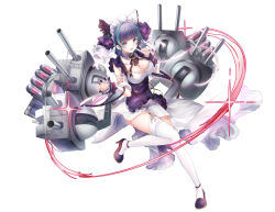 Rule 34 | 1girl, :d, animal ears, anti-aircraft, anti-aircraft gun, apron, aqua eyes, aqua hair, azur lane, black hair, blunt bangs, blush, breasts, cheshire (azur lane), cleavage, commentary request, detached sleeves, dress, fangs, frilled hairband, frilled headband, frilled ribbon, frills, fukuzawa yukichi (egoist867), full body, garter straps, glint, hair intakes, hairband, high heels, highres, index finger raised, large breasts, long ribbon, looking at viewer, maid, maid headdress, multicolored hair, neck ribbon, open mouth, puffy detached sleeves, puffy sleeves, purple apron, purple footwear, purple ribbon, ribbon, rigging, sidelocks, simple background, skin fangs, smile, solo, standing, standing on one leg, streaked hair, tachi-e, thighhighs, torpedo, turret, white background, white thighhighs, wrist cuffs, zettai ryouiki