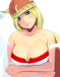 Rule 34 | 1girl, bad id, bad pixiv id, blonde hair, blue eyes, breasts, cleavage, feathers, kouno (masao), large breasts, namco, smile, solo, valkyrie (vnd), valkyrie no densetsu