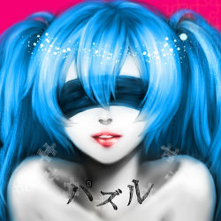 Rule 34 | 1girl, bad id, bad pixiv id, bare shoulders, blindfold, blue hair, hatsune miku, lips, ohagi (ymnky), pale skin, portrait, solo, twintails, upper body, vocaloid