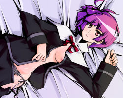 Rule 34 | 00s, 1girl, bed, blush, breasts, lying, lyrical nanoha, mahou shoujo lyrical nanoha, mahou shoujo lyrical nanoha strikers, medium breasts, open clothes, open shirt, panties, pink eyes, pink hair, schach nouera, shirt, short hair, side-tie panties, solo, underwear, xunipo