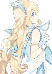Rule 34 | 1girl, blonde hair, blue eyes, bracelet, closed mouth, colette brunel, dress, gloves, hairband, jewelry, kanyoko (yuzukano 17), long hair, looking at viewer, simple background, smile, solo, tales of (series), tales of symphonia, white background