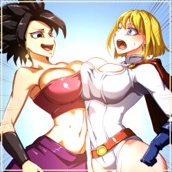 Rule 34 | 2girls, absurdres, breasts, caulifla, crossover, dc comics, dragon ball, dragon ball super, highres, large breasts, multiple girls, power girl