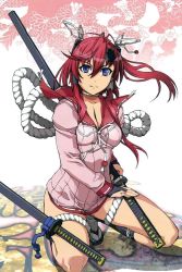 Rule 34 | breasts, cleavage, hyakka ryouran samurai girls, red hair, sword, tagme, weapon, yagyuu juubei (hyakka ryouran)