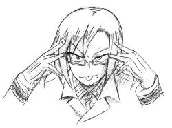 1girl girls_und_panzer glasses greyscale matsumoto_(matsumoto_kougyou) mole mole_under_mouth monochrome short_hair yoshinaga_jinko