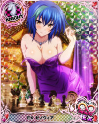 Rule 34 | 1girl, breasts, card (medium), chess piece, cleavage, dress, high school dxd, knight (chess), large breasts, official art, purple dress, solo, xenovia quarta