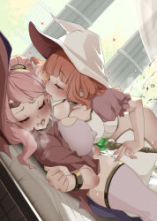 Rule 34 | 2girls, blush, breasts, celica (fire emblem), closed eyes, commentary request, commission, covered erect nipples, ear licking, fire emblem, fire emblem echoes: shadows of valentia, highres, large breasts, licking, lower teeth only, mae (fire emblem), monobe yuri, multiple girls, nintendo, open mouth, skeb commission, teeth, tongue, tongue out, yuri