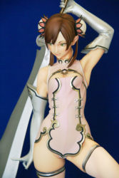 Rule 34 | 1girl, arm up, armpits, breasts, brown hair, bun cover, china dress, chinese clothes, cleavage, cleavage cutout, clothing cutout, double bun, dress, elbow gloves, figure, flat chest, gloves, green eyes, hair bun, huge weapon, lipstick, makeup, non-non, panties, pantyshot, photo (medium), pink thighhighs, pointing, short dress, short hair, sleeveless, small breasts, smile, solo, standing, sword, thighhighs, turtleneck, underwear, weapon, wild flower, yamashita shun&#039;ya, zettai ryouiki