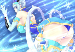 Rule 34 | 10s, appurin, ass, blue eyes, blue hair, blue panties, blue rose (tiger &amp; bunny), breasts, earrings, fingernails over gloves, gun, huge ass, ice, jewelry, large breasts, leaning forward, lipstick, makeup, nail polish, open mouth, panties, pepsi, tiger &amp; bunny, tongue, underwear, weapon