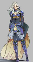 Rule 34 | 1girl, armor, bodystocking, breasts, cape, closed mouth, covered navel, dissidia final fantasy, final fantasy, full body, genderswap, genderswap (mtf), highres, long hair, looking at viewer, medium breasts, nini tw99, shield, simple background, solo, sword, warrior of light (ff1), weapon
