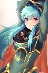Rule 34 | 1girl, absurdres, blue eyes, blue hair, blush, doiparuni, eirika (fire emblem), fire emblem, fire emblem: the sacred stones, green hair, highres, looking at viewer, nintendo, ponytail, smile, solo