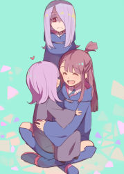 Rule 34 | 3girls, age regression, aged down, child, kagari atsuko, little witch academia, multiple girls, shaded face, sitting, sitting on lap, sitting on person, sou (tuhut), sucy manbavaran