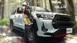 Rule 34 | 1girl, animal ear fluff, animal ears, black hair, black jacket, character name, commentary request, flipped hair, forest, hat, highres, hololive, jacket, license plate, long hair, long sleeves, motor vehicle, multicolored clothes, multicolored hair, multicolored jacket, nature, ookami mio, open mouth, outdoors, pickup truck, red footwear, red hair, shoes, smile, sneakers, solo, spiked hair, streaked hair, tail, tail around own leg, tail wrap, toyota, toyota hilux, tree, truck, two-tone jacket, vehicle focus, vehicle name, very long hair, virtual youtuber, white hat, wolf ears, wolf girl, wolf tail, yellow eyes, yellow jacket, you&#039;a