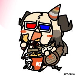 Rule 34 | 1girl, 3d glasses, animated, animated gif, arknights, chicken (food), eating, fried chicken, ifrit (arknights), kfc, lowres, seseren, stuffed owl