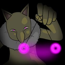 Rule 34 | 1boy, afterimage, animal ears, arm up, big nose, black background, body fur, creatures (company), furry, furry male, game freak, gen 1 pokemon, glowing, glowing eyes, half-closed eyes, highres, holding, holding pendulum, hypno, hypnosis, looking at viewer, male focus, mind control, motion lines, muu (mumumer), neck fur, nintendo, pendulum, pink eyes, pokemon, pokemon (creature), pokemon move, simple background, solo, standing, straight-on, two-tone fur, upper body, white fur, yellow fur