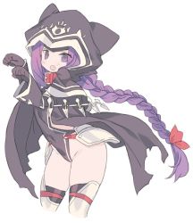 Rule 34 | 1girl, animal collar, animal hood, armor, black cape, blade (galaxist), bow, braid, cape, cat hood, collar, commentary request, cowboy shot, eyebrows, fate/grand order, fate (series), female focus, gloves, hip vent, hood, leotard, long braid, long hair, looking at viewer, medusa (fate), medusa (lancer) (fate), medusa (rider) (fate), open mouth, paw pose, plate armor, purple eyes, purple gloves, purple hair, rider, simple background, solo, teeth, thighhighs, thighs, very long hair, white background