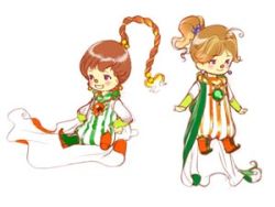 Rule 34 | 1990s (style), 1boy, 1girl, blush, brother and sister, brown hair, cape, earrings, final fantasy, final fantasy iv, jewelry, lowres, necklace, official art, open mouth, palom, ponytail, porom, siblings, smile, twins