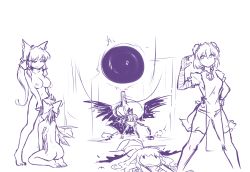 Rule 34 | 5girls, absurdres, alternate hairstyle, arm cannon, arm up, ass, bandaged arm, bandages, barefoot, bow, breasts, bun cover, cirno, collarbone, commentary, cunnilingus, double bun, english commentary, feathered wings, feet out of frame, flower, full body, hair bow, hair bun, hair down, hair tubes, hakurei reimu, hand on head, hand on own hip, hand up, hater (hatater), highres, himekaidou hatate, ibaraki kasen, ice, ice wings, long hair, looking at viewer, lying, medium breasts, miniskirt, monochrome, multiple girls, nipples, nude, on stomach, oral, panties, pointy ears, ponytail, puffy short sleeves, puffy sleeves, purple theme, reiuji utsuho, rose, seiza, shirt, short hair, short sleeves, sidelocks, simple background, sitting, sketch, skirt, standing, standing cunnilingus, tabard, thighs, tiptoes, touhou, underwear, very long hair, weapon, white background, wings, yuri