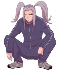 Rule 34 | 1boy, aju222, alternate hairstyle, bad id, bad pixiv id, grey hair, jojo no kimyou na bouken, leone abbacchio, long hair, male focus, solo, track suit, twintails