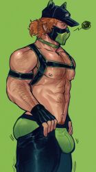 Rule 34 | 1boy, abs, absurdres, animal ear headwear, arm hair, ass lift, bakku (bakkunsfw), bara, barbell piercing, bare pectorals, bouncing bulge, bulge, bulge lift, chest hair, chest harness, commission, dark-skinned male, dark skin, dressing, fake animal ears, feet out of frame, from side, green male underwear, hairy, harness, highres, i&#039;ve never seen a guy recreate this successfully tbh (meme), large bulge, large pectorals, male focus, male underwear, mask, medium hair, meme, mouth mask, muscular, muscular male, navel, navel hair, nipples, open pants, original, pants, pants lift, paw print, pectorals, piercing, solo, stomach, thick thighs, thighs, undersized clothes, underwear