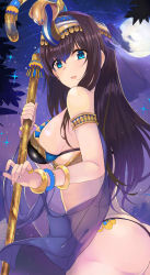 Rule 34 | 1girl, armlet, ashita (2010), ass, bad id, bad twitter id, bikini, black bikini, black hair, blue eyes, blush, bracelet, breasts, crown, egyptian clothes, full moon, hair between eyes, harem outfit, headpiece, hip focus, holding, holding staff, idolmaster, idolmaster cinderella girls, jewelry, large breasts, long hair, looking at viewer, looking to the side, moon, night, night sky, open mouth, pinky ring, pyramid (structure), sagisawa fumika, sash, sideboob, sky, smile, solo, sparkle, staff, star (sky), swimsuit, veil