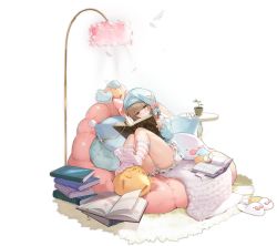 Rule 34 | 1girl, ass, azur lane, blue headwear, book, braid, brown hair, feet, feet on toy, frilled skirt, frills, gremyashchy (a daytime delight is in a book) (azur lane), gremyashchy (azur lane), hat, highres, looking at viewer, manjuu (azur lane), official alternate costume, official art, pillow, see-through, see-through legwear, sitting, skirt, socks, striped clothes, striped legwear, striped socks, transparent background, yellow eyes, yyy (zelda10010)