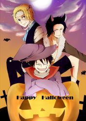 Rule 34 | 3boys, animal ears, brothers, frankenstein&#039;s monster, frankenstein; or, the modern prometheus, halloween, hat, male focus, monkey d. luffy, moon, multiple boys, one piece, portgas d. ace, pumpkin, rokka (pixiv 28833), sabo (one piece), siblings, smile, witch hat, wolf ears