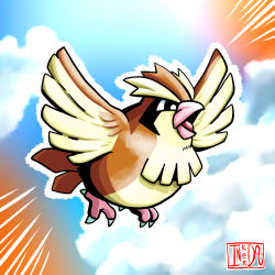 Rule 34 | artist logo, artist name, beak, bird, bird tail, bird wings, blue sky, bright pupils, claws, cloud, colored skin, creatures (company), feathered wings, feathers, full body, game freak, gen 1 pokemon, highres, inker dog, monster, nintendo, no humans, open mouth, outline, pidgey, pokemon, pokemon (creature), self-upload, sky, solo, tail, white outline, white pupils, wings