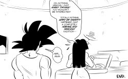 Rule 34 | 1boy, 1girl, bed, chi-chi (dragon ball), commentary, dragon ball, dragonball z, english commentary, english text, flying sweatdrops, funsexydb, greyscale, hair down, highres, hime cut, husband and wife, monochrome, muscular, muscular male, son goku, suitcase, tank top, thought bubble, window
