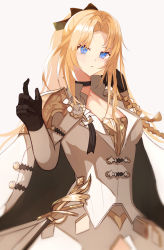 Rule 34 | 1girl, absurdres, arm up, azur lane, black choker, black gloves, blonde hair, blue eyes, breasts, brown cape, brown dress, cape, choker, closed mouth, dress, gloves, hane (feathe02), highres, long hair, long sleeves, looking at viewer, medium breasts, solo, upper body, vanguard (azur lane), white background