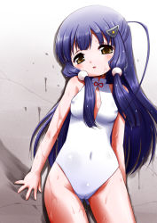 Rule 34 | 10s, 1girl, black hair, breasts, brown eyes, cameltoe, covered erect nipples, hasegawa hirano, long hair, muu rian, one-piece swimsuit, small breasts, solo, swimsuit, tantei opera milky holmes, wet
