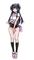 Rule 34 | 1girl, absurdres, bad id, bad pixiv id, bag, bag charm, black hair, black shorts, black socks, blunt bangs, breasts, brown eyes, cellphone, charm (object), cleavage, cleavage cutout, clothing cutout, full body, handbag, highres, holding, holding phone, idolmaster, idolmaster shiny colors, kneehighs, large breasts, long hair, looking at viewer, mayuzumi fuyuko, midriff, milin (orange maru), open mouth, phone, pink footwear, shirt, shoes, short shorts, short sleeves, shorts, shoulder bag, simple background, sketch, smartphone, sneakers, socks, solo, standing, two side up, white background, white shirt