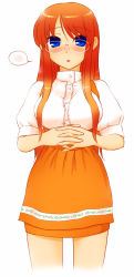 Rule 34 | 1girl, akatsuki (akatsukishiki), akatsuki (artist), anna miller, blue eyes, blush, glasses, high-waist skirt, orange hair, orange skirt, red hair, skirt, solo, waitress