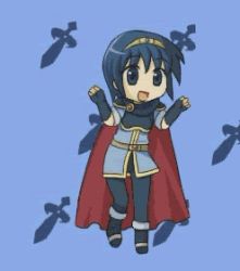Rule 34 | 1boy, androgynous, animated, animated gif, belt, blue hair, boots, cape, dancing, fingerless gloves, fire emblem, gloves, happy, lowres, male focus, marth (fire emblem), nintendo, open mouth, short hair, shoulder pads, solo, sword, weapon