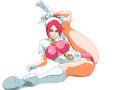 Rule 34 | ass, boots, breasts, garnet (the rumble fish), gloves, green eyes, huge breasts, knee boots, large breasts, mole, nipples, nurse, open mouth, panties, red hair, simple background, spread legs, the rumble fish, underwear, zipper