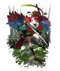 Rule 34 | 1girl, bamboo, bamboo forest, benienma (fate), benienma (third ascension) (fate), fate/grand order, fate (series), feather trim, forest, hat, highres, katana, kurokw, nature, red eyes, red hair, sword, twitter username, weapon
