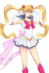 Rule 34 | 1girl, absurdres, bishoujo senshi sailor moon, blonde hair, blue eyes, blue sailor collar, boots, brooch, choker, collarbone, crescent, crescent earrings, double bun, earrings, elbow gloves, emptycicada, gloves, hair ornament, heart, heart brooch, highres, hyappi, jewelry, knee boots, long hair, miniskirt, multicolored clothes, multicolored skirt, pleated skirt, ribbon, sailor collar, sailor moon, skirt, solo, super sailor moon, transparent background, tsukino usagi, twintails, very long hair, white gloves