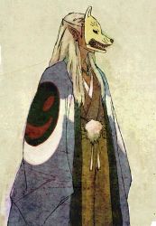 Rule 34 | 00s, 1boy, fox mask, japanese clothes, kimono, long hair, male focus, mask, mononoke, noppera-bou (mononoke), pointy ears, solo, white hair, traditional youkai