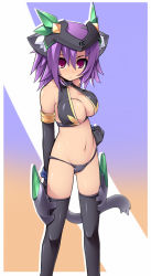 Rule 34 | 1girl, animal ears, borrowed character, breasts, character request, cleavage, katami shinta, navel, original, purple hair, red eyes, short hair, solo, source request, tail, thighhighs
