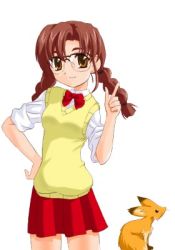 Rule 34 | 1girl, fox, glasses, izuna (ukagaka), katagiri chihaya, lowres, school uniform, serafuku, solo, tokino, ukagaka