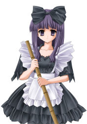 Rule 34 | 1girl, alice (ragnarok online), bow, hair bow, maid, purple eyes, purple hair, ragnarok online, simple background, solo, standing, yoshida inuhito