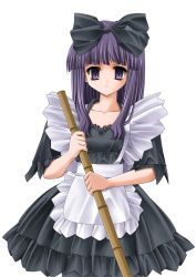 1girl alice_(ragnarok_online) bow female_focus hair_bow maid purple_eyes purple_hair ragnarok_online simple_background solo standing yoshida_inuhito