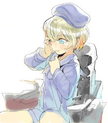 Rule 34 | 1girl, ascot, bad id, bad pixiv id, beret, blonde hair, blue ascot, blue dress, blue eyes, blue hat, blue sailor collar, closed mouth, dress, eyebrows, facing away, hair between eyes, hand on own head, hat, kantai collection, long sleeves, machinery, oishii ishiwata, sailor collar, sailor dress, short dress, short hair, simple background, solo, tears, turret, white background, z1 leberecht maass (kancolle)