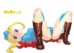 Rule 34 | 1girl, ass, blonde hair, blue eyes, blue leotard, boots, braid, breasts, cammy white, camouflage, capcom, full body, garrison cap, hat, heel up, jinroku, leotard, pantyhose, ribbed leotard, simple background, solo, street fighter, white background